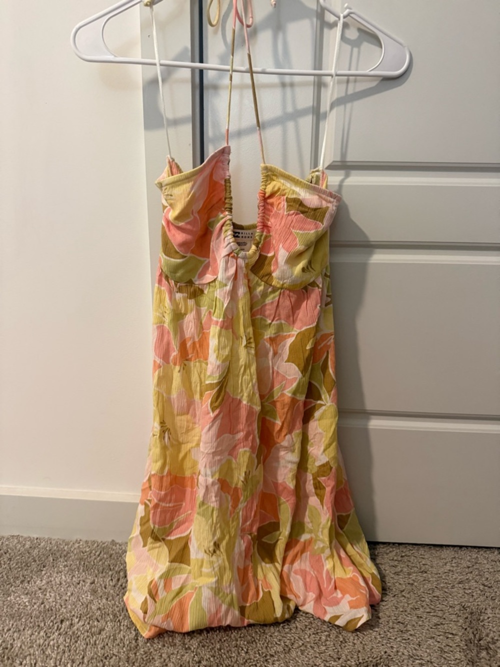 Billabong Strapless Floral Dress in Pink, Yellow & Green